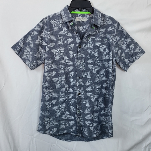 Sovereign Code Boys Gray White Hawaiian Floral Short Sleeve Button Shirt L 14/16 - Picture 1 of 7